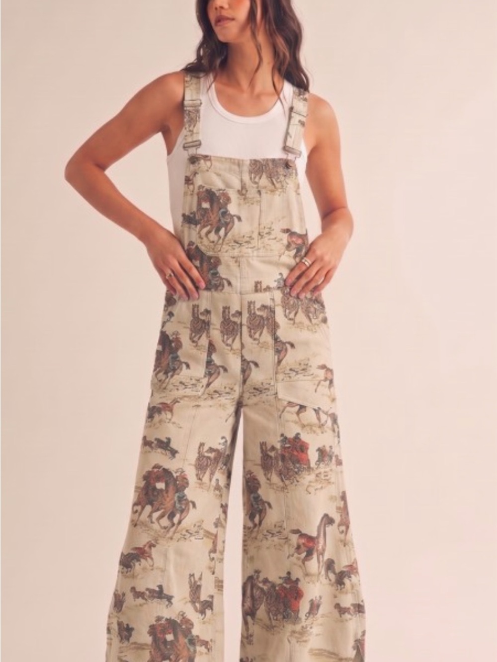 Lov Lov Women's Printed Equestrian Rodeo Frontier Wide -Leg Cotton Overalls